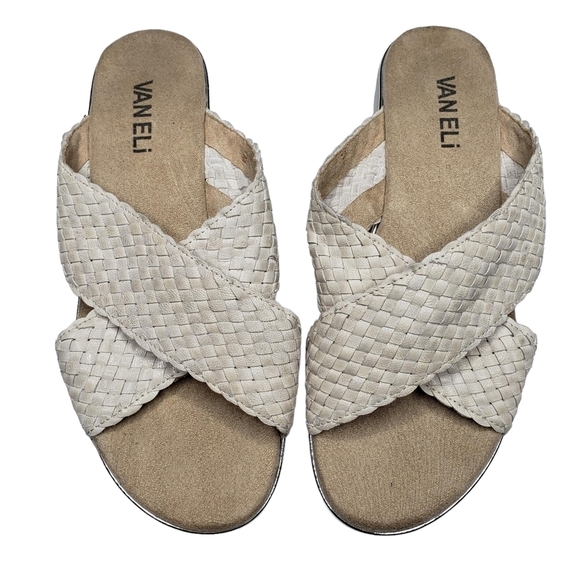 Vaneli | Off White Braided Bohemian Beach Slip On Open Toe Flat Sandals Women 7 - Picture 1 of 11